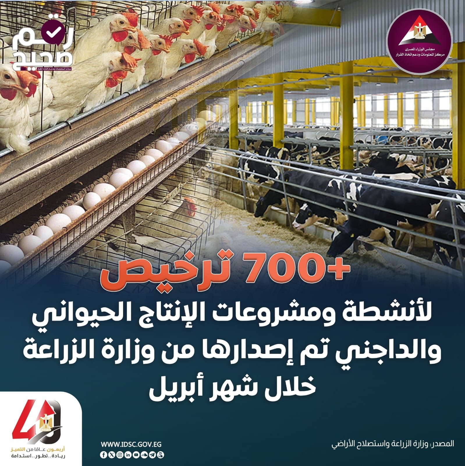 "وزارة الزراعة تصدر 712 ترخيصًا لمشروعات الإنتاج الحيواني والداجني في أبريل فقط"