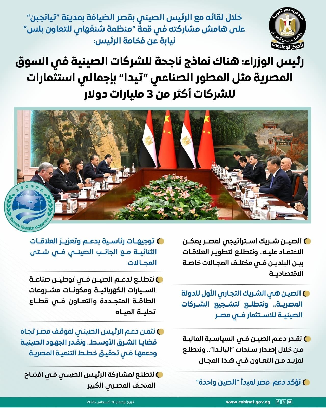 رئيس الوزراء يلتقي الرئيس الصيني على هامش قمة "شنغهاي للتعاون بلس