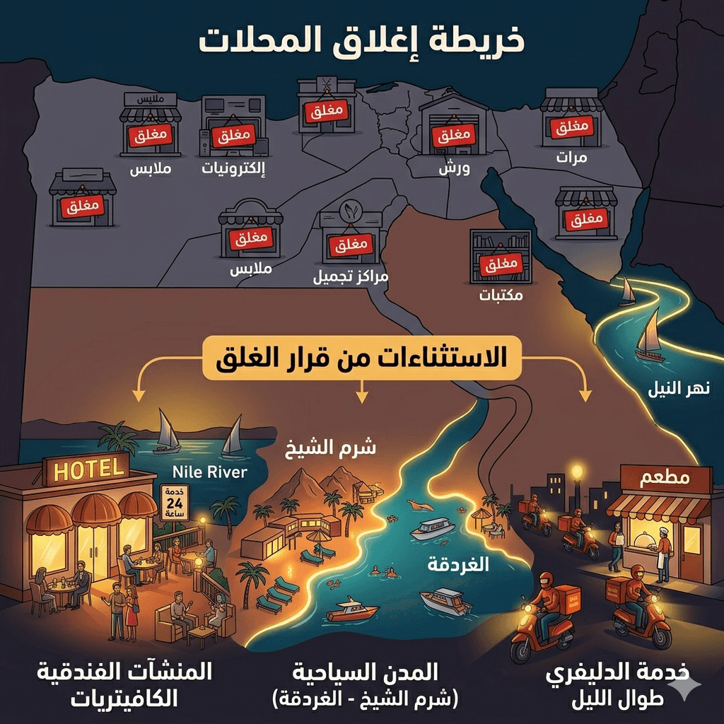 تفاصيل غلق المحلات واستثناء كافيتريات الفنادق والنيل والغردقة وشرم والدليفري27 مارس 2026 - 6:02 مساءً تفاصيل غلق المحلات واستثناء كافيتريات الفنادق والنيل والغردقة وشرم والدليفري